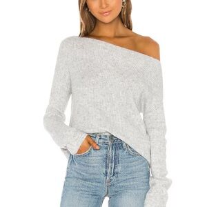 Lovers + Friends Off-Shoulder Light Gray Sweater